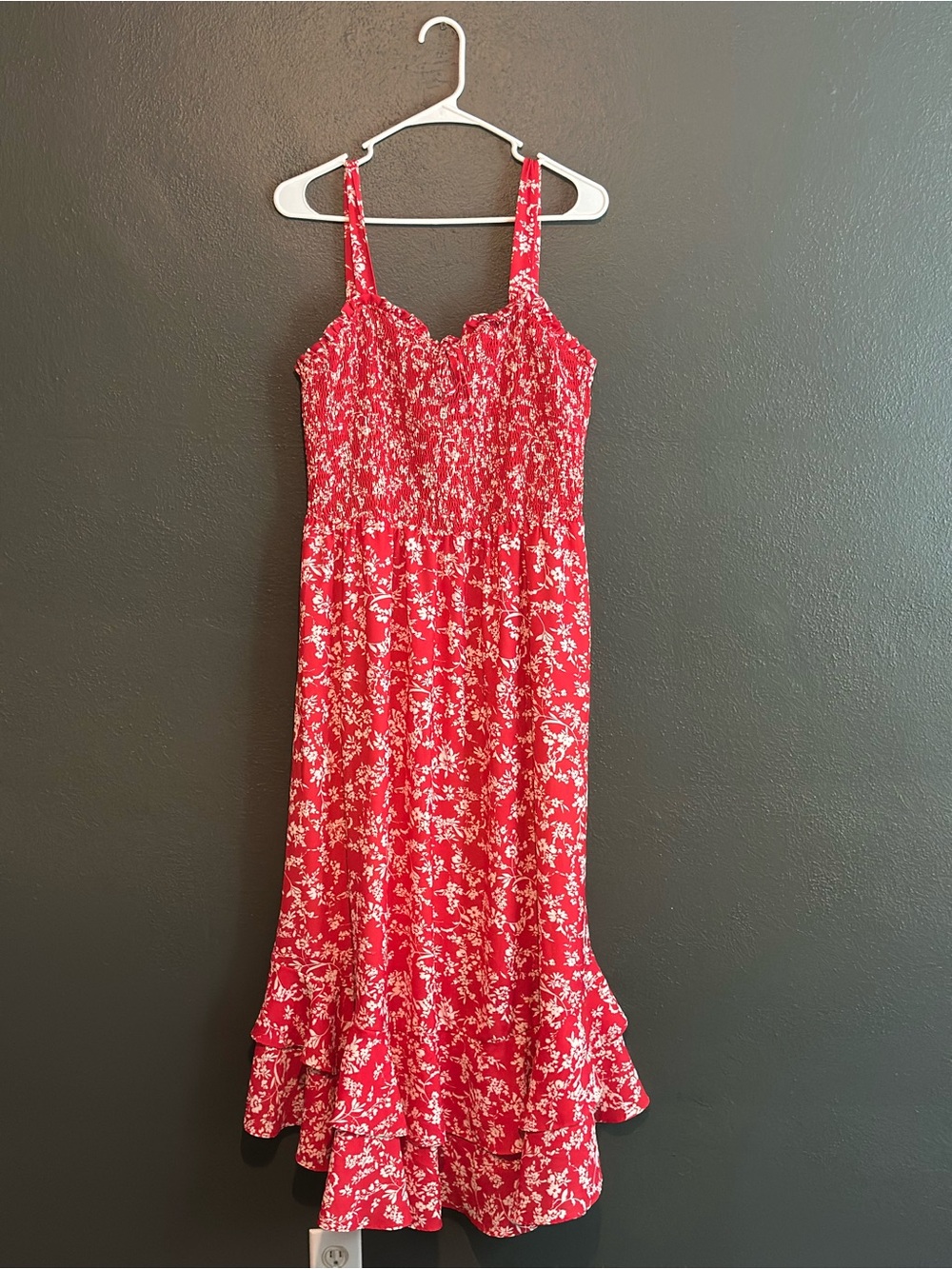 Grace Karin Red Floral Maxi Dress with Smocked Bodice